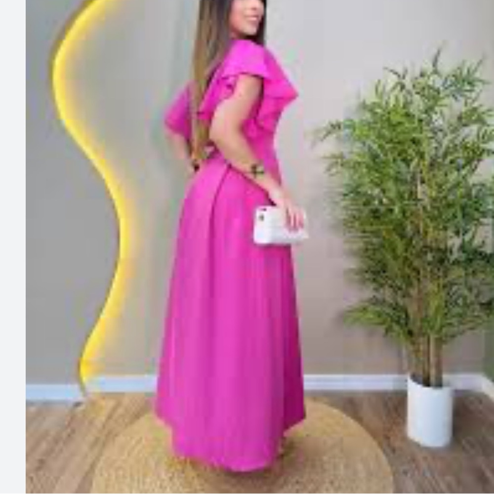 Maxi Dress - Bright Pink Ruffle Sleeve size M